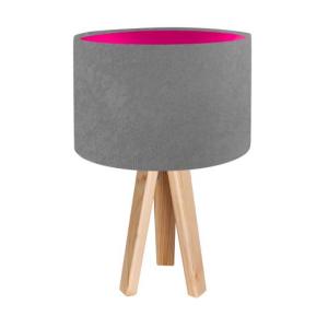 Tischlampe Holz Dreibein Grau Pink 46cm Retro JERRY