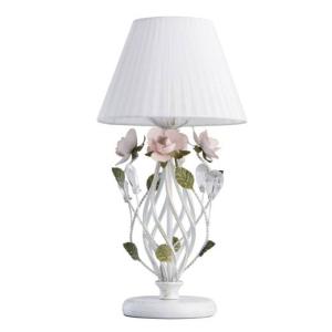Florale Nachttischlampe Shabby Weiß Stoff Schirm