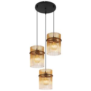 8796096020226 Pendelleuchte schwarz amber Metall Glas H/D:…