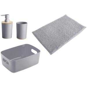 Bad-Set grau natur Kunststoff Bambus