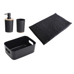 Badezimmer-Set schwarz natur Kunststoff Bambus