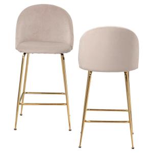 Barhocker 2er Set beige messing Samt Eisen