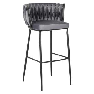 Barhocker FLORES grau Velourstoff B/H/T: ca. 60x104,5x56 cm