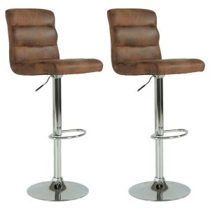Barhocker PHIL  2er-Set braun Vintage Chrom Kunstleder Meta…
