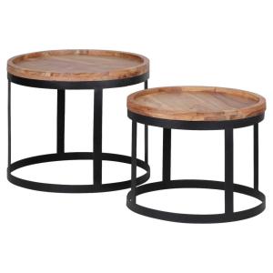 Beistelltisch 2er-Set. natur schwarz Akazie Metall