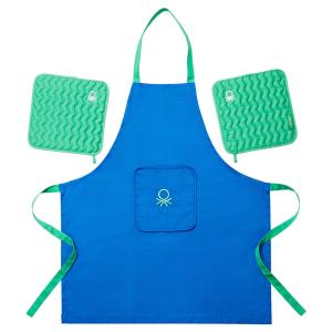 BENETTON Schürze- und Topflappen-Set Rainbow blau Baumwolle