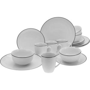 CreaTable Kombiservice Luna Black Line weiß Porzellan 16 tl…