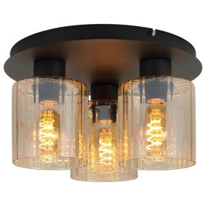 Deckenleuchte schwarz amber Glas Metall H/D: ca. 18,5x32 cm…