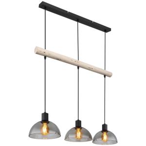 GLOBO Pendelleuchte Rauch natur mattschwarz Holz Glas Metal…