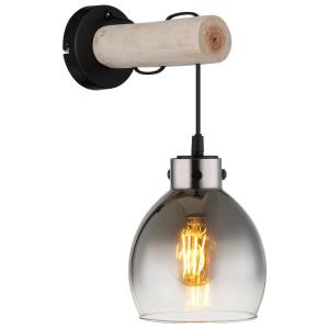 GLOBO Wandleuchte schwarz natur Rauch Metall Glas Holz B/H/…