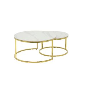 Hela Couchtisch Joel Marmoroptik weiß gold Metall Stein H/D…