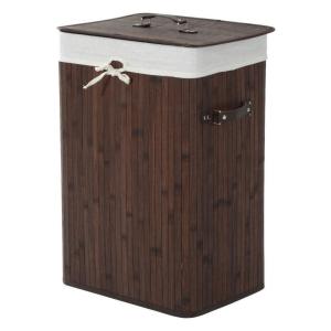 HOMCOM Wäschekorb mit 2 Tragegriffen dunkelbraun Bambus Sto…