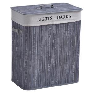 HOMCOM Wäschekorb mit 2 Tragegriffen grau Bambus Kunststoff…