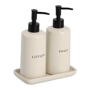 Seifenspender-Set creme Keramik B/H/L: ca. 9,5x21,5x18 cm 3…