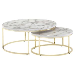 Wohnling Couchtisch 2er-Set. weiß Marmor gold MDF Stahl