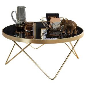 Wohnling Couchtisch schwarz gold Glas Stahl H/D: ca. 39x82…