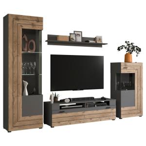 Wohnwand Freno grau matt Eiche Nox Oak Nachbildung B/H/T: c…