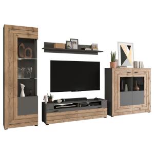 Wohnwand Freno grau matt Eiche Nox Oak Nachbildung B/H/T: c…